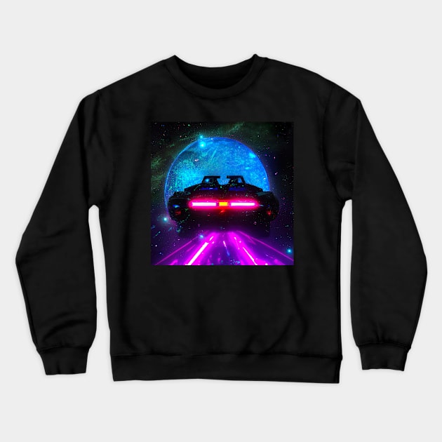 Futuristic car on the Space Road Crewneck Sweatshirt by AngelsWhisper